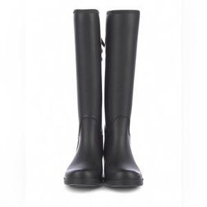 Coach black knee high rubber rain boots with lace up back